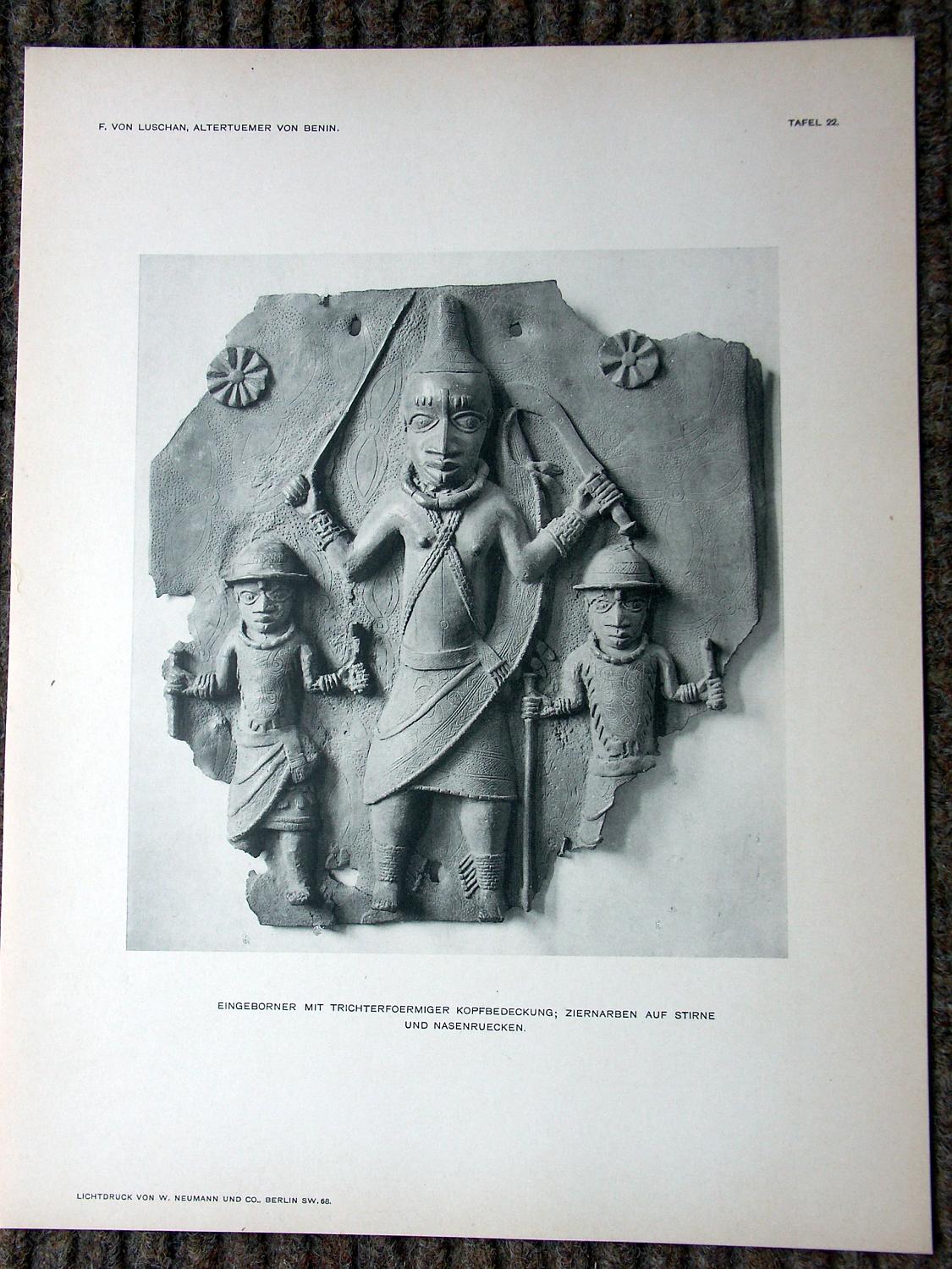 zz-lusc19,tafel 22 benin nigeria,bronze-platte mit figur-gruppe (keine